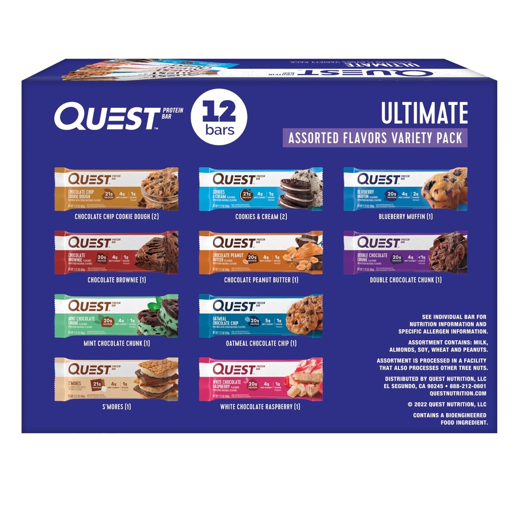 Quest Διατροφή Ultimate Pack Protein Bars, Υψηλής πρωτεΐνης, χαμηλής υδατανθράκων, χωρίς γλουτένη, Keto φιλικό, 12 κόμης