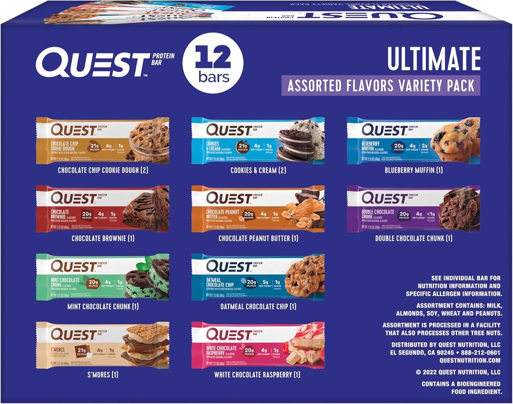 Quest Διατροφή Ultimate Pack Protein Bars, Υψηλής πρωτεΐνης, χαμηλής υδατανθράκων, χωρίς γλουτένη, Keto φιλικό, 12 κόμης