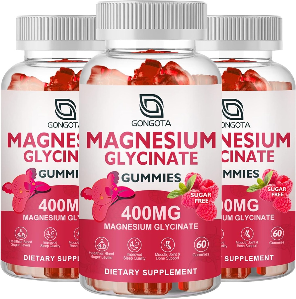 Μαγνήσιο Γλυκινικό Gummies 400 mg με 100 mg Σύνθετο μαγνήσιο - Χηλικό μαγνήσιο Κάλιο συμπλήρωμα με βιταμίνη D, Β6 Υποστηρίζει την ηρεμία, τον ύπνο, τη μνήμη και τους μυς Cramps, Χωρίς ζάχαρη - 180 Gummies