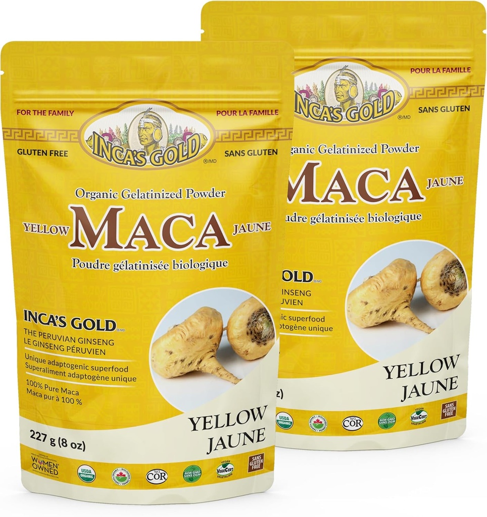 Inca's Gold Organic Yellow Maca Gelatinized Root Powder for Family - Adaptogen Supports Body's Overall Vitallity, Immune System, Memory and Learning- 100% Pure Maca from Junin Peru- 454g (Pack of 2)