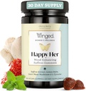 Winged Wellness Happy Her Mood Gummies - Daily Mood Enhancer Support Supplement for Women - Saffron, Lemon Balm, Vitamin D & Lions Μανιτάρια Μανιτάρια Μανιτάρια Μανιτάρια Μανιτάρια για Ισορροπία & Ηρεμία Ανακούφιση - 50 Vegan Gummies