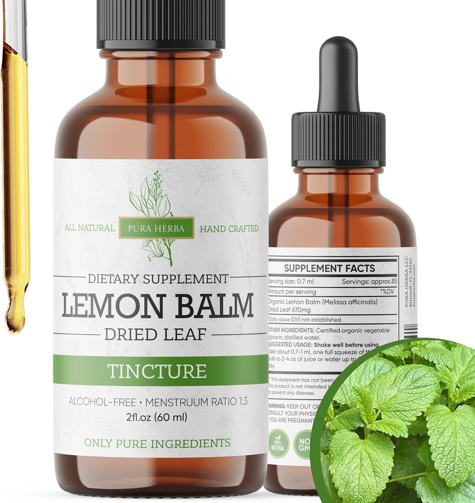 Lemon Balm Tincture – Alcohol-Free | Melissa Officinalis Liquid Extract | Natural Calming & Sleep Support | Herbal Stress Relief – 2 oz