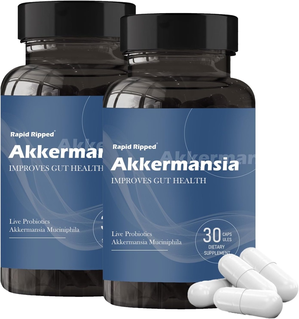 Akkermansia Probiotic with Prebiotic Fiber - Increases GLP-1 Production, Delayed Release, Third-Party Tested, 100M AFU Live Strain for Gut Health for Men & Women (2pcs)