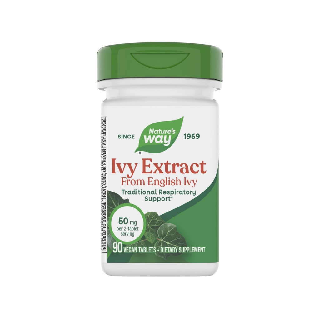 Nature's Way Ivy Extract από το αγγλικό Ivy Leaf, Παραδοσιακή αναπνευστική υποστήριξη*, 50mg ανά υπηρεσία, 90 δισκία