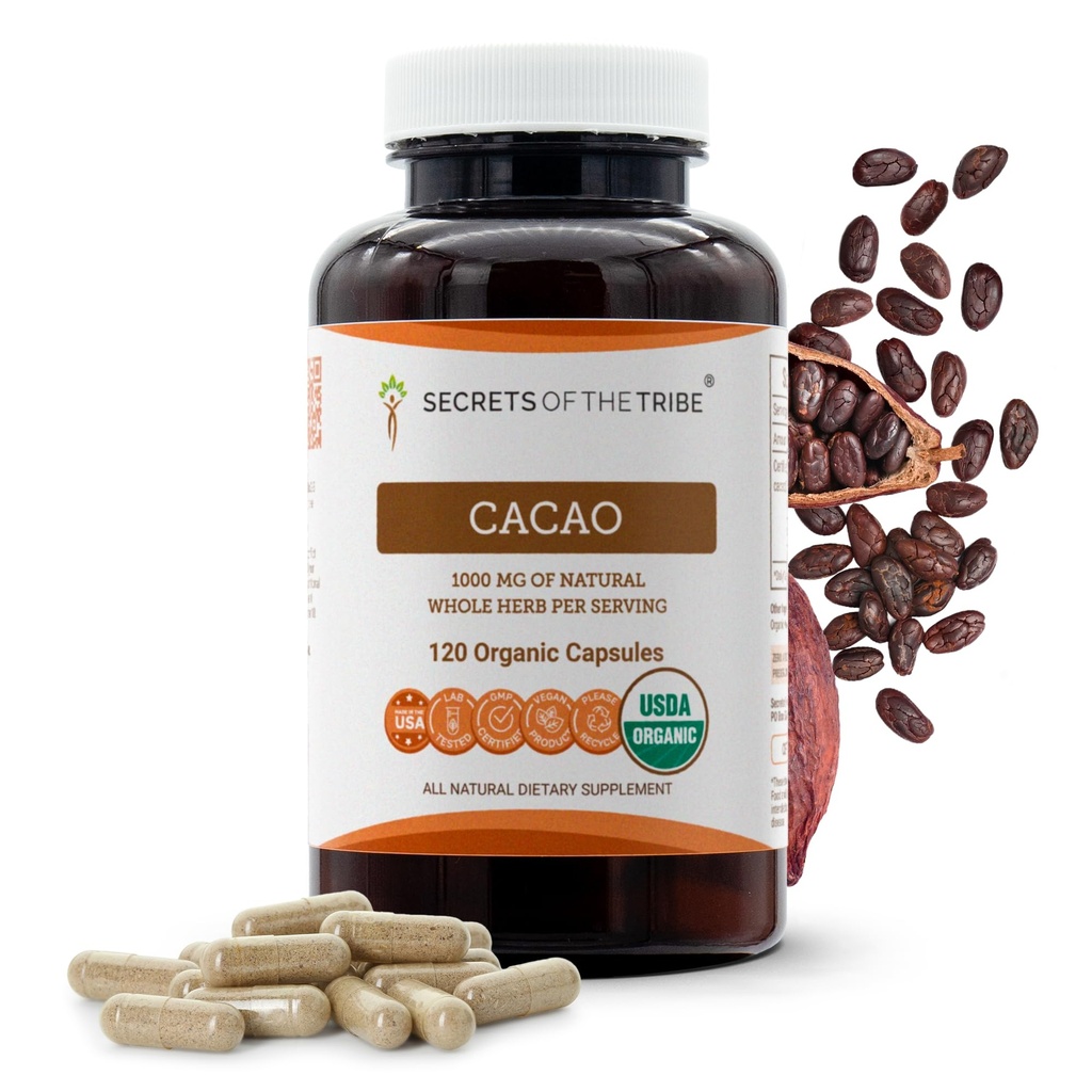 USDA Βιολογικά Καψάκια Cacao, 1000 mg, 120 Count - Ακατέργαστα Αποξηραμένα Φασόλια Theobroma Cacao