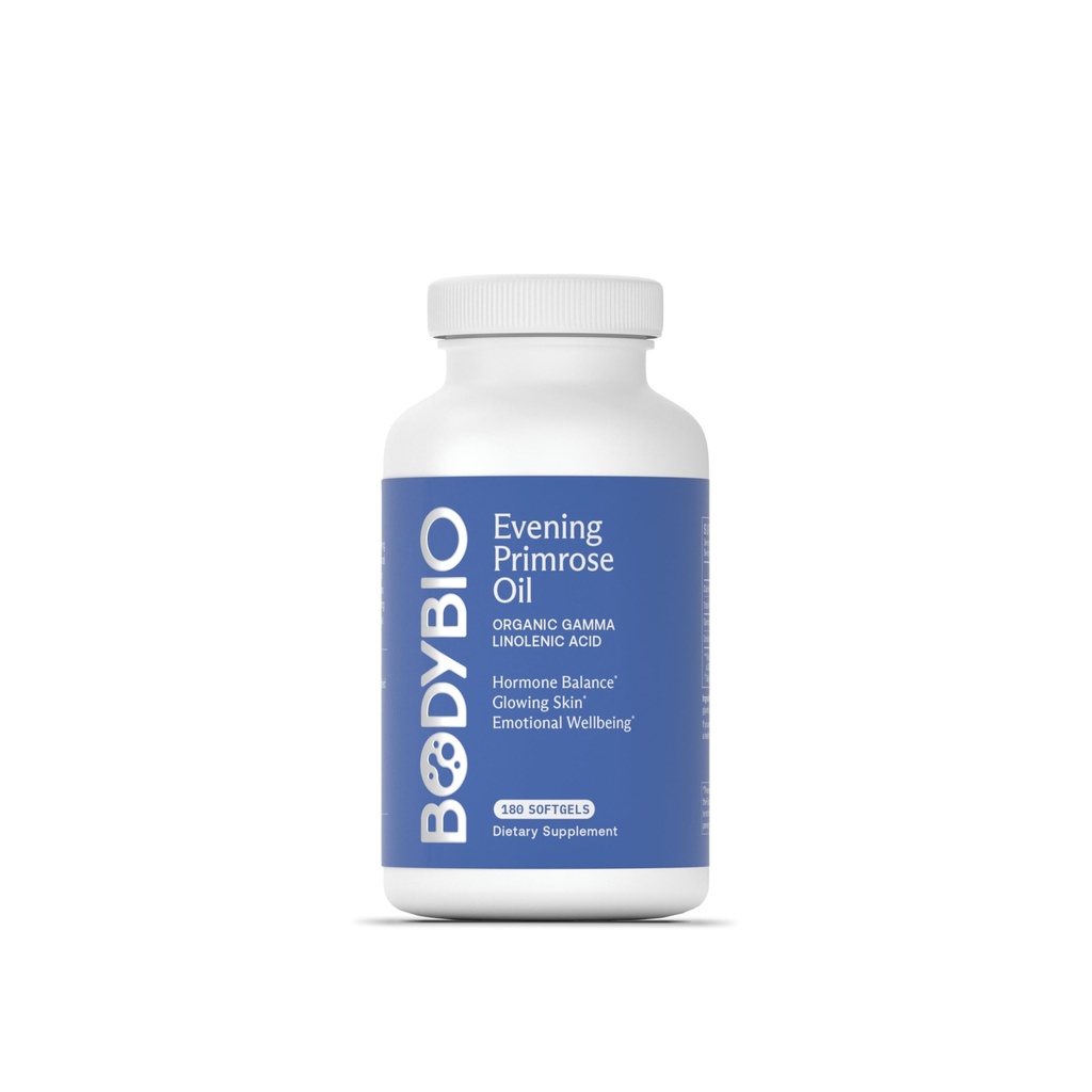 BodyBio Evening Primrose Oil - Φυσικό Gamma Λινολενικό οξύ για την υγιή ισορροπία δέρματος & ορμονών - Μη ΓΤΟ, Ψυχρό πιεσμένο, 180 softgels