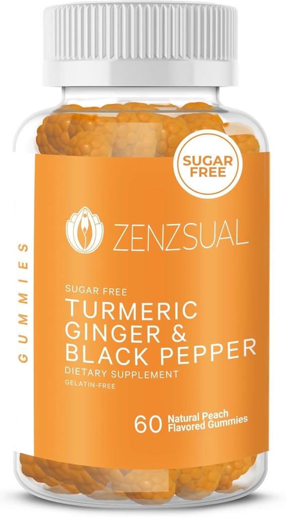 ZENZSUAL Turmeric, Ginger, και Black Pepper Gummies - συμπλήρωμα διατροφής χωρίς ζάχαρη - Υποστήριξη του ανοσοποιητικού, υγιές δέρμα, κοινή υγεία, καταπολέμηση της οίδημα Φυσικά (60 Φυσικό Ροδάκινο Γεύση Gummies)