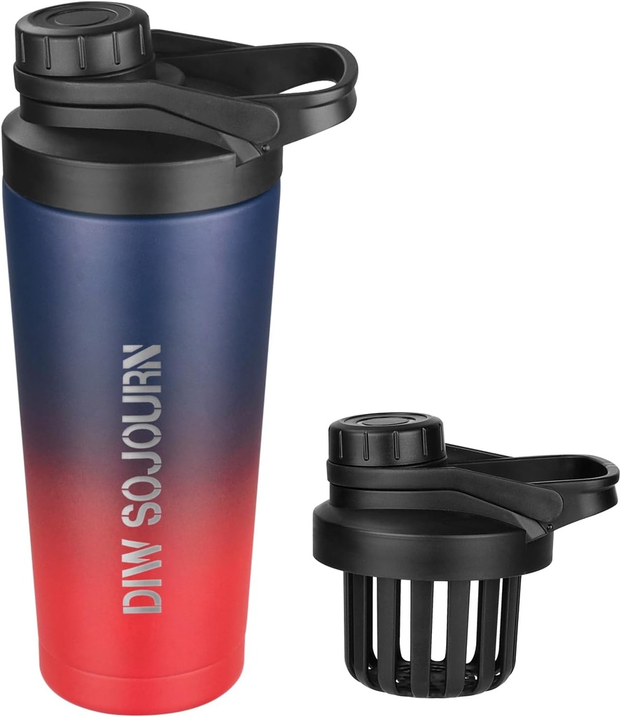DIW 24 oz Shaker μπουκάλι, Αδιάβροχη φιάλη αναδευτήρα χάλυβα με το θόρυβο-ελεύθερο σχεδιασμό, μονωμένο κύπελλο αναδευτήρα μετάλλων για τις πρωτεΐνες και πριν την προπόνηση, Gym μπουκάλι αναδευτήρα (Σκοτεινό ουράνιο τόξο)