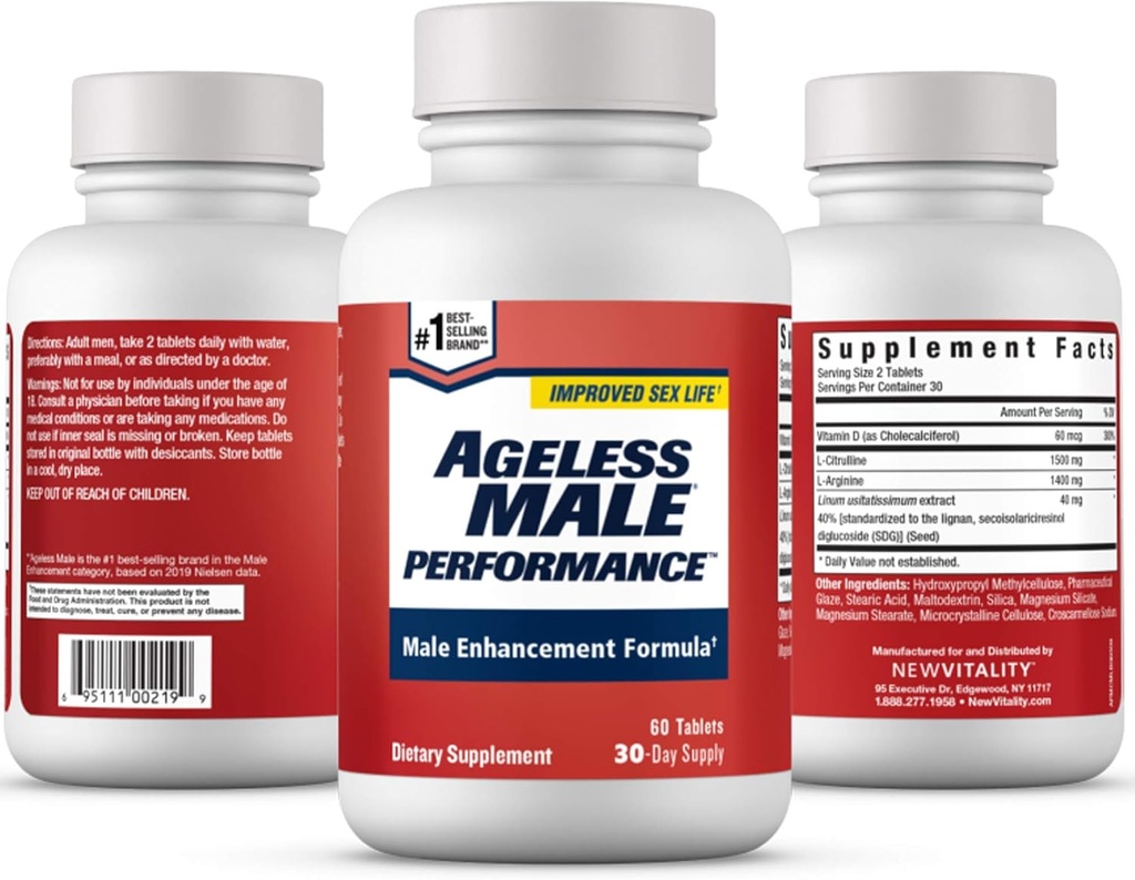 Ageless Ανδρική απόδοση Nitric Oxide Booster για τους άνδρες - Προώθηση της κυκλοφορίας του αίματος, διέγερση, παραγωγή ενέργειας, Drive, Stamina, συμπλήρωμα υγείας (60 δισκία, 1 φιάλη)