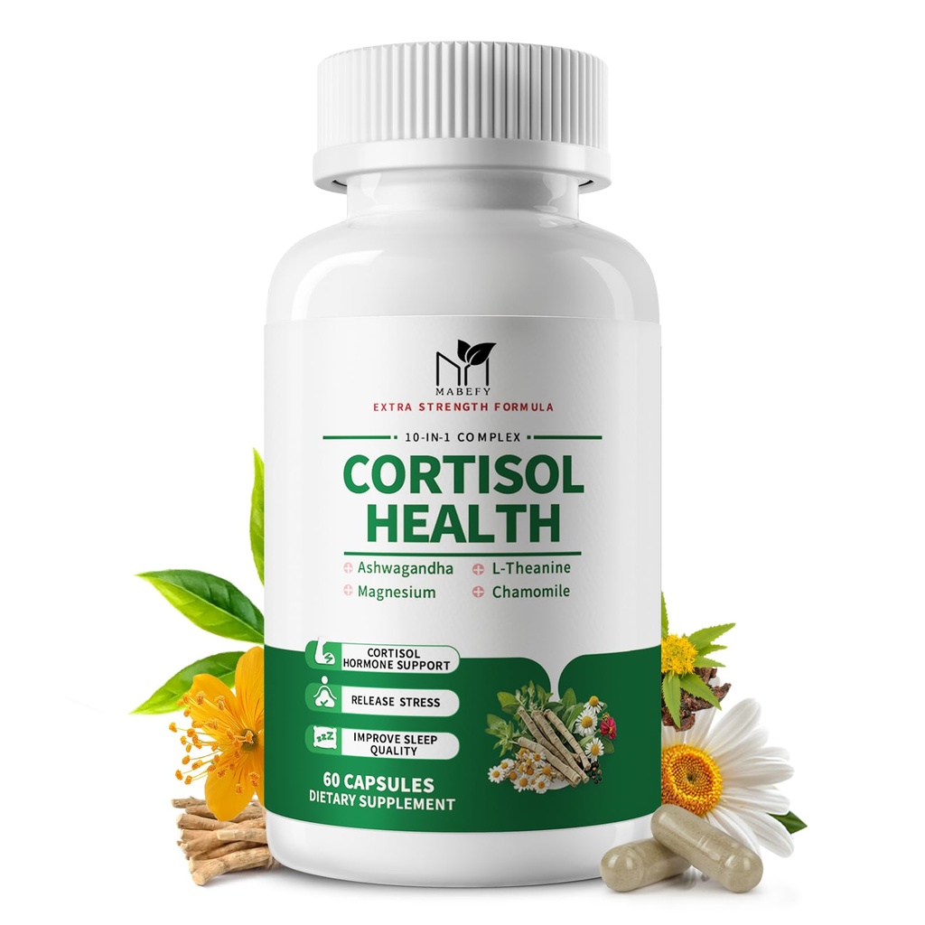 Cortisol Συμπληρώματα για γυναίκες / άνδρες - 10 σε 1 Cortisol Manager Reducer Lower Detox Ισορροπία με μαγνήσιο, Ashwagandha, L-Θεανίνη για άγχος, ύπνο, ηρεμία, υποστήριξη Mood - 60 κάψουλες για 30 ημέρες