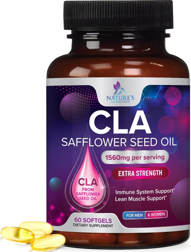 CLA Supplement, Conjugated Linoleic Acid 1560mg - Extra Strength CLA Supplement Pills - Σύνθεση σώματος υποστήριξης, Lean Muscle Tone, & Energy - Κάψουλες Safflower, Χωρίς γλουτένη, Μη ΓΤΟ - 60 Softgels