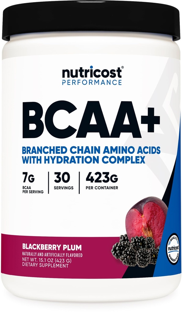 Nutricost BCAA Ενεργό με Glutamie, Citrullie, και Coconut Hydration Powder (BlackBerry Plum) 30 Σερβιρίσματα - Διακλαδισμένη αλυσίδα Αμινοξέα με Hydration Complex - Χωρίς γλουτένη, Μη ΓΤΟ
