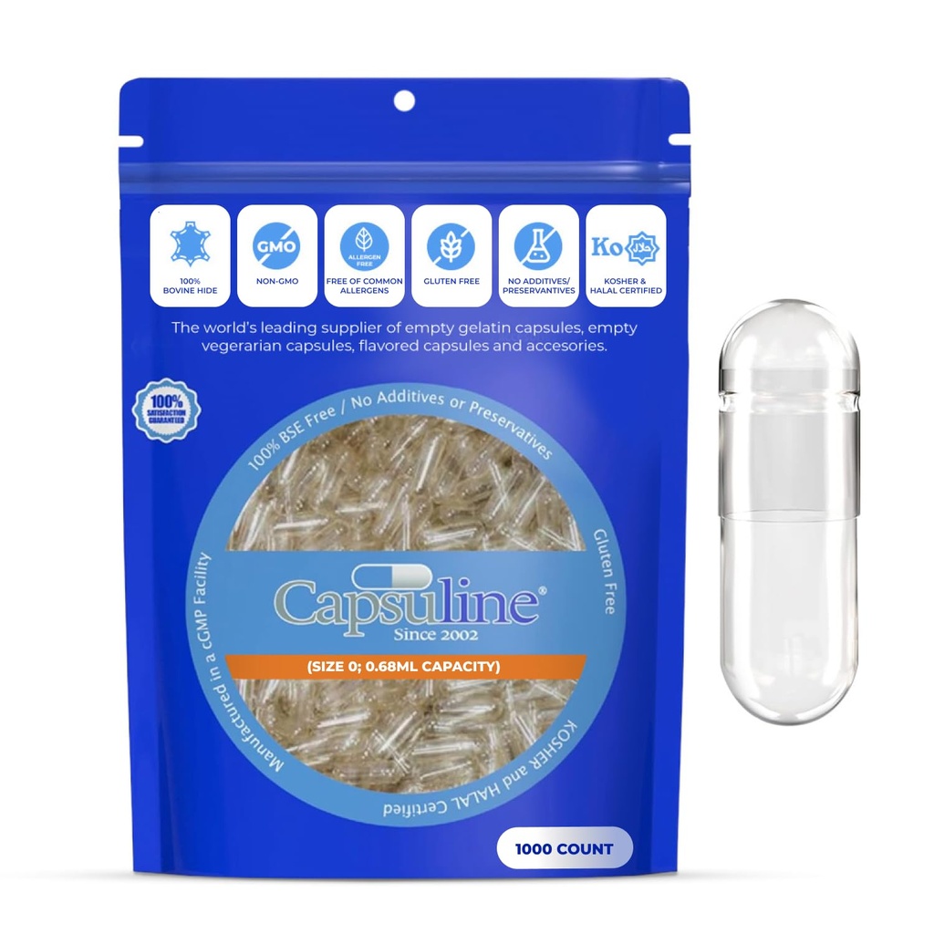 Capsuline Μέγεθος 0 Empty Gelatin κάψουλες, σαφές - 1000 Count 