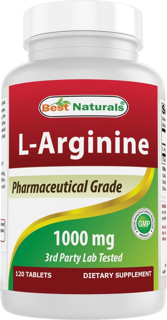 (Νέα βελτιωμένη φόρμουλα) Best Naturals L-αργινίνη 1000 mg 120 δισκία - Φαρμακευτικό συμπλήρωμα L Arginine Βαθμού Προωθεί τη σύνθεση του οξειδίου του αζώτου