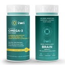 Iwi Omega-3 Essential & Brain Omega-3 Bundle, 30 Servings, Vegan Plant-Based Algae Omega 3 with EPA + DHA, Krill & Fish Oil Alternative, No Fishy Aftertaste