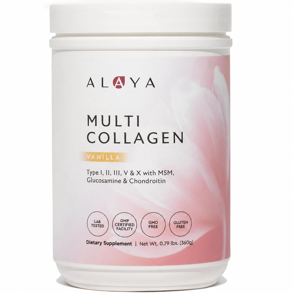 Alaya Multi Collagen Powder - Type I, II, III, V, X Hydrolyzed Collagen Peptides Protein Peptides Supplement with MSM + GC (Vanilla)