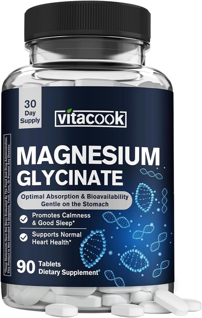 Magnesium Glycinate 300 mg, Natural Calmness, Healthy Mood & Cardiovascular Support, High Potency and Ultra-Absorbable, Non Buffered, Non-GMO, 90 Tablets