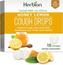 HERBION Naturals Cough Drops, Sugar-Free with Stevia, Dietary Supplement, Soothes Cough, for Adults & Children Πάνω από 6 Χρόνια, 25 Drops Κάθε (18 Count of 1), Honey Lemon)