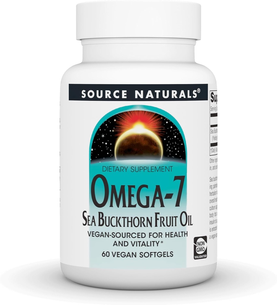 Source Naturals Omega-7 Sea Buckthorn Fruit Oil, Μη ΓΤΟ, Vegan-Sourced for Health and Vitality* - 60 Vegan Softgels
