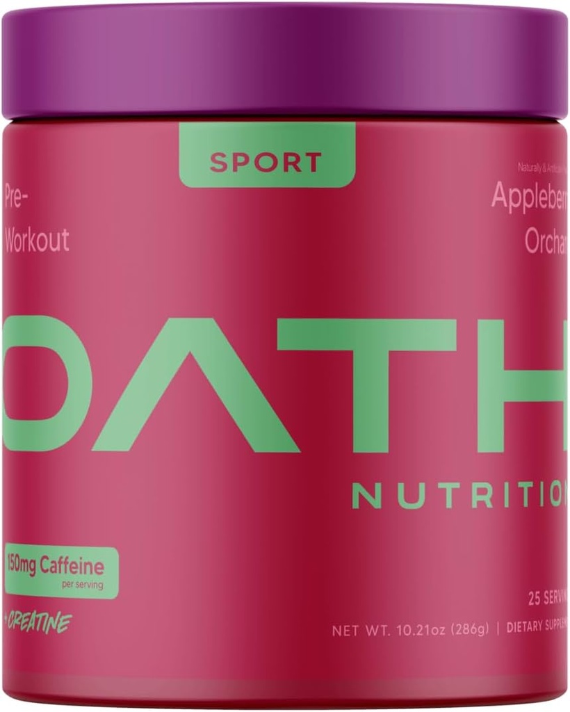 Oath Nutrition Sport Sugar Free Pre-Workout Powder, Appleberry Orchard, Περιέχει Creatine Monohydrate, καφεΐνη και Beta Alanine, Pre Workout Powder για γυναίκες και άνδρες, 25 υπηρεσίες