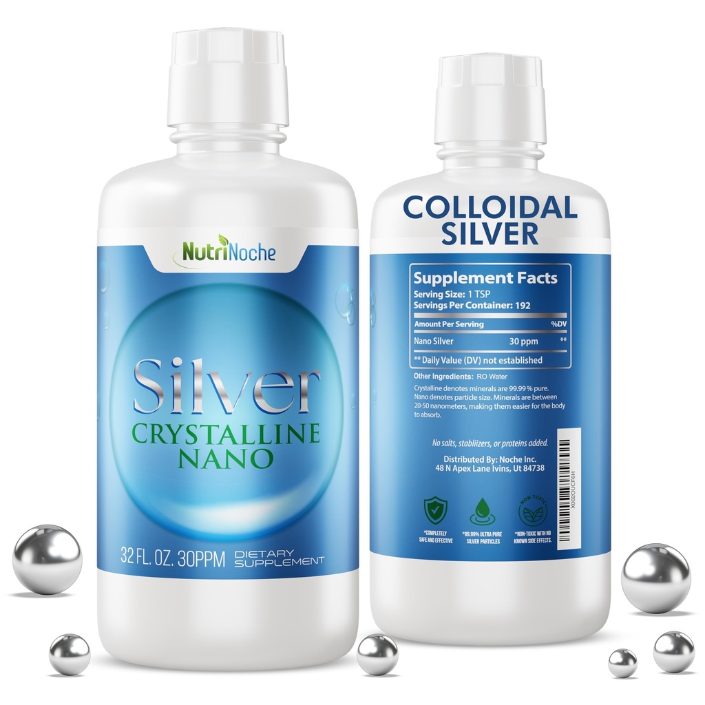 NutriNoche Colloyal Silver Mineral Liquid Supplement - 30 ppm - 32 Ουγγιά - Κολλοειδή Ορυκτά