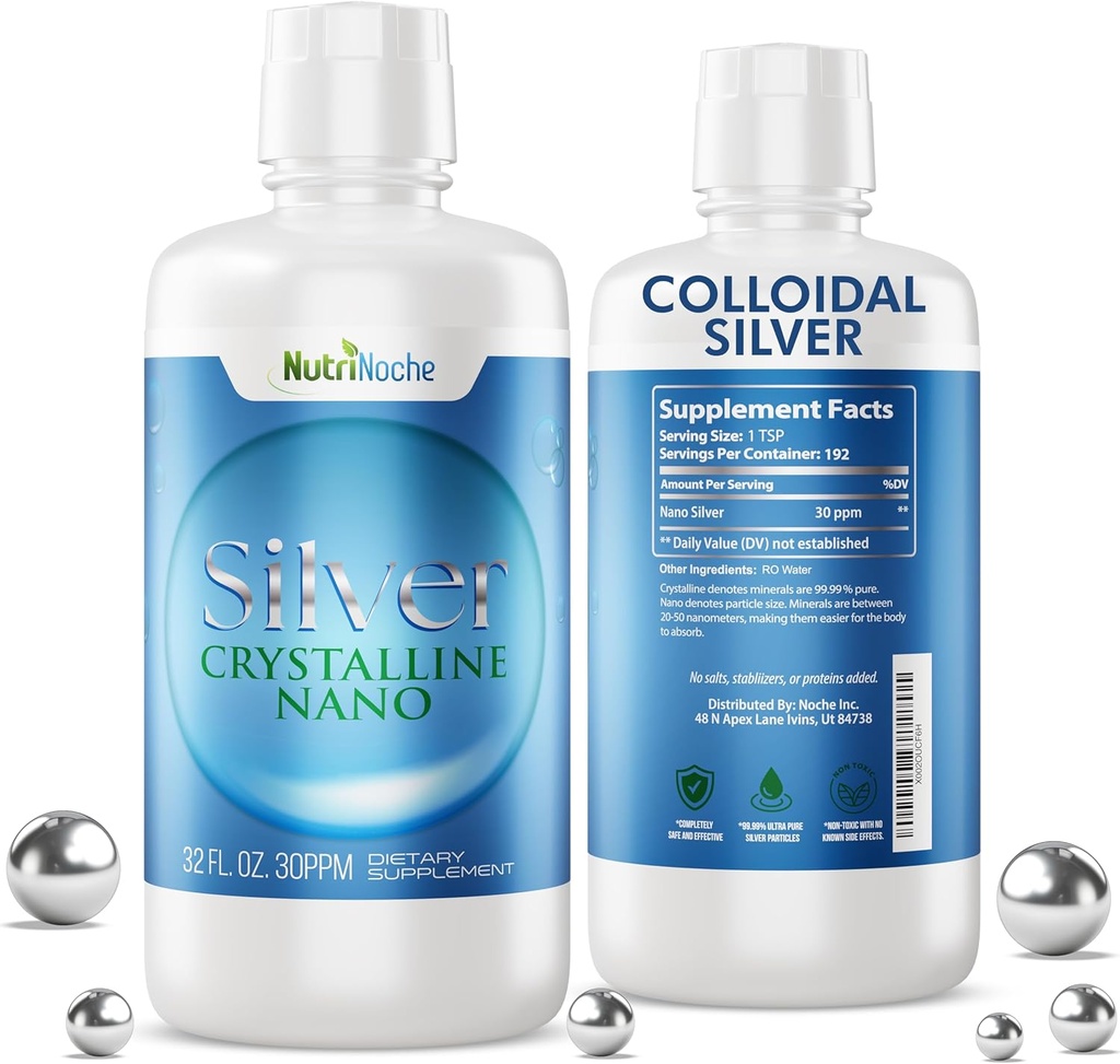 NutriNoche Colloyal Silver Mineral Liquid Supplement - 30 ppm - 32 Ουγγιά - Κολλοειδή Ορυκτά