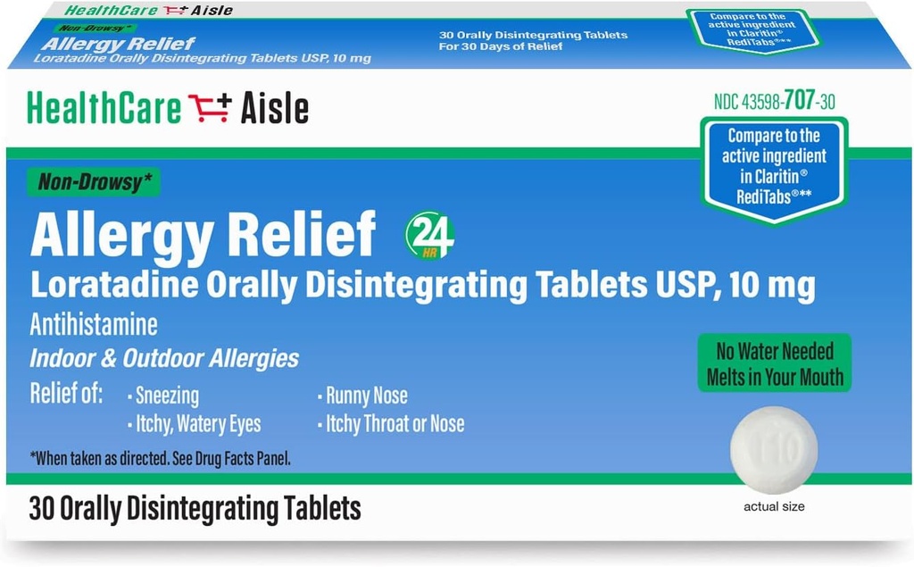 HealthCareAisle Allergy Relief - Loratadine 10 mg Διασπώμενα Δισκία USP - 30 Δισκία - Αρχική Συνταγογράφηση Ενίσχυση Αλλεργία Φάρμακα, 24ωρη Ανακούφιση