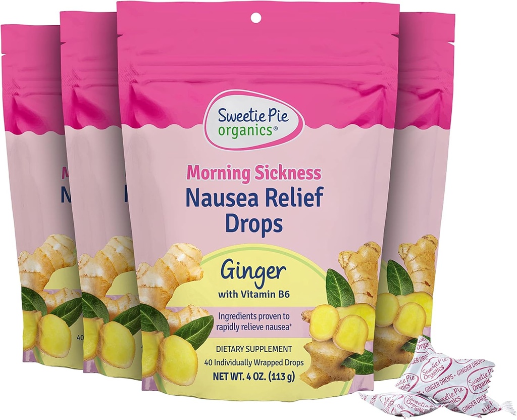 Sweetie Pie Organics® Πρωινή Ασθένεια Ναυτία Relief Drops, Ginger, 4 oz, 4 Pack
