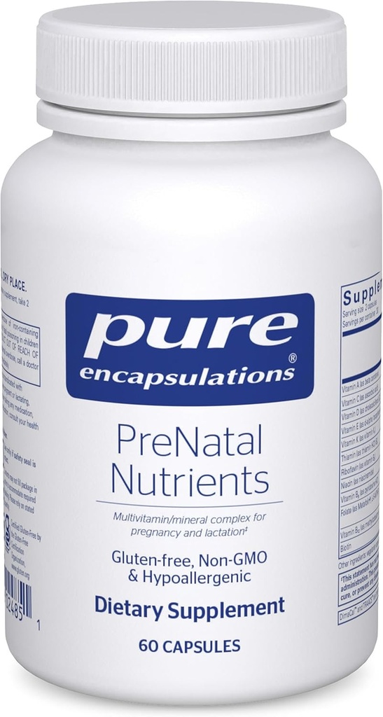 Pure Encapsulations PreNatal Nutrients - for Pregnancy & Lactation - Aids Energy & DNA Development* - with Folate, Choline & Iron - Gluten Free & Non-GMO - 60 Capsules
