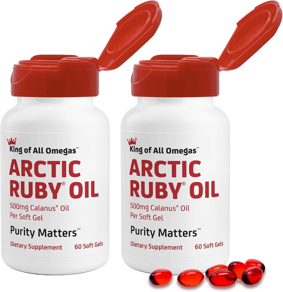 Arctic Ruby Oil - Ωμέγα 3 Συμπλήρωμα με Ασταξανθίνη 2mg - Περιέχει Απαραίτητα Λιπαρά Οξέα & Αντιοξειδωτικά - Υποστηρίζει την καρδιά, τον εγκέφαλο, το μάτι, το δέρμα, την κοινή & ανοσοποιητική υγεία - 60 Softgels (2 Pack)