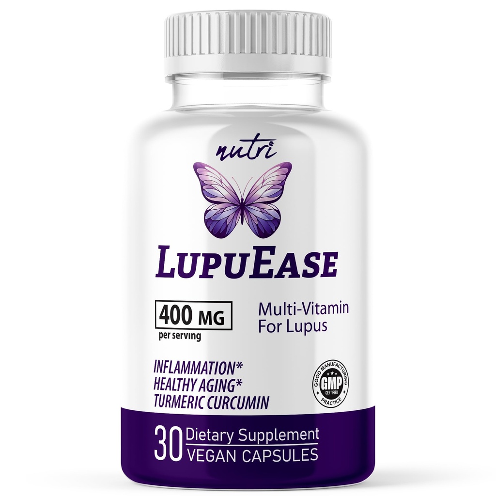 LupuEase Lupus Relief Products Multivitamin Lupus Supplements - Vitamin C, D3, E, B12, Turmeric Curcumin Extract (Std. 95% Curcuminoids) - Omega 3 Fatty Acids - 30 Day Supply - 400mg - 60 Capsules
