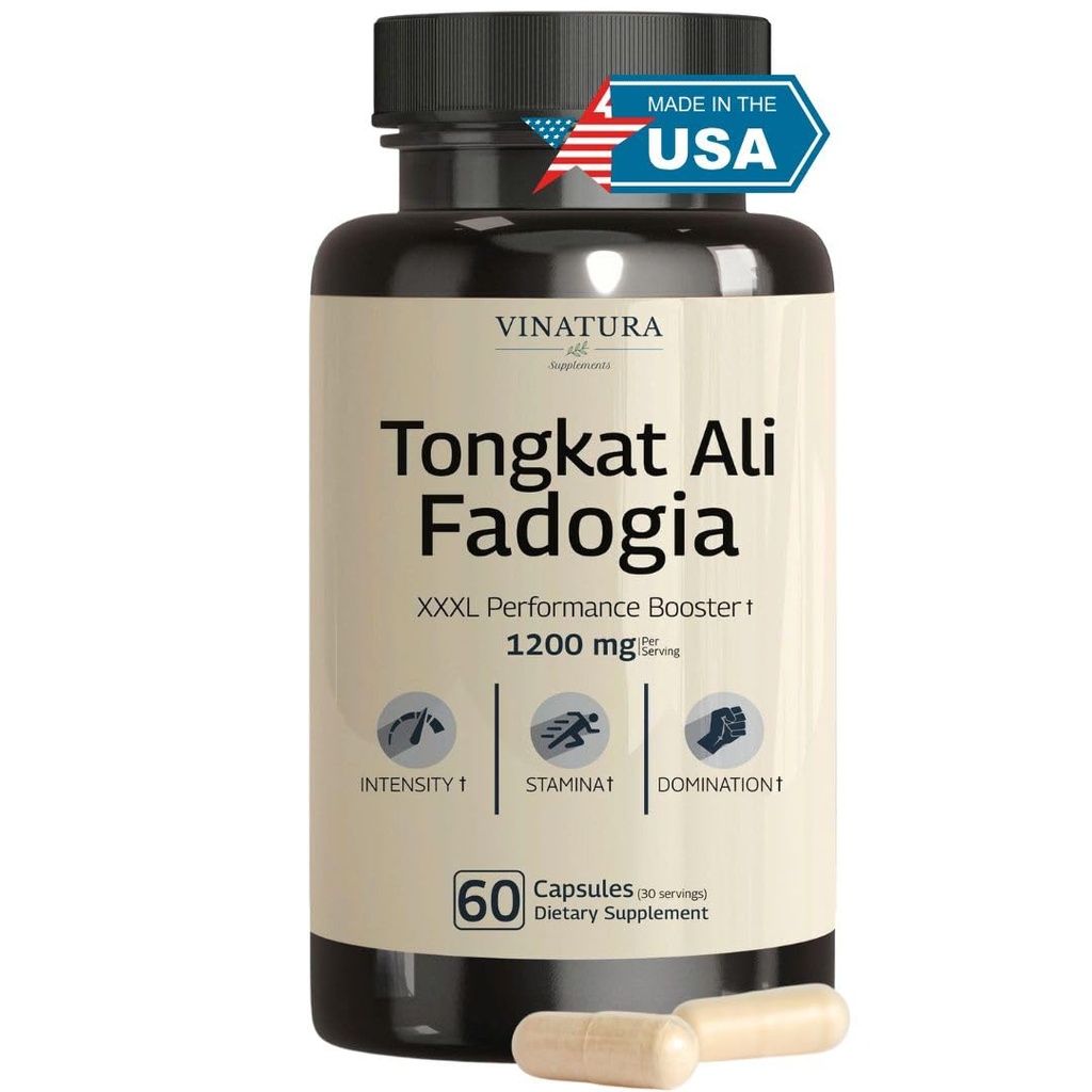 Tongkat Ali Fadogia Agrestis - 1200mg, Ενισχυμένο με το συμπλήρωμα οξυγονούχου αζώτου, Longjack Tongkat Ali για άνδρες, *USA Made and Tested*, 60 κάψουλες