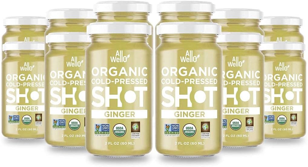 ALLWELLO Kold-Pressed Ginger Shot, 60 mL, USDA Organic Immune Booster με Natu-RAL 