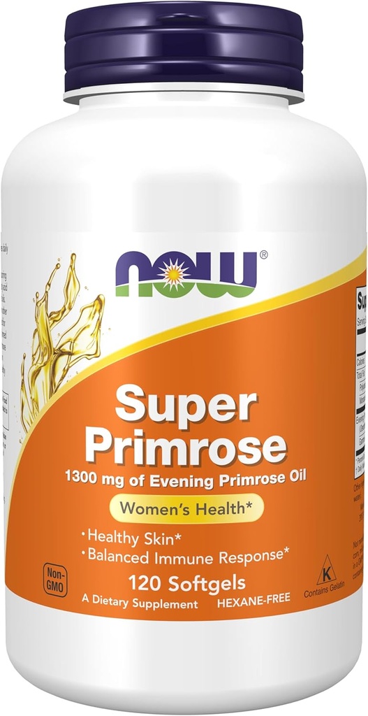 NOW Συμπληρώματα Τροφίμων, Super Primrose 1300 mg με φυσικά Occurring GLA (Gamma-Linolenic Acid), 120 Softgels