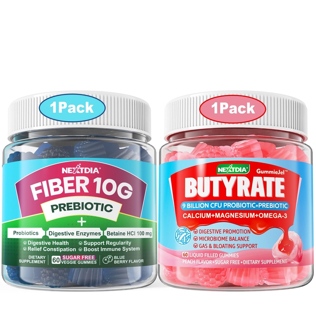Nextdia Butyrate Gummies with Probiotic + Prebiotic + Postbiotic + Fiber Gummies for Adults