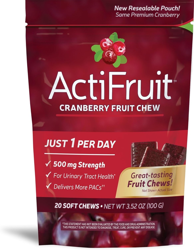 Enzymatic Therapy Actifruit Cranberry Supplement Με Cran-max, 500 mg, 20 μαλακά μάσημα, Κουτιά (Pack of 2)