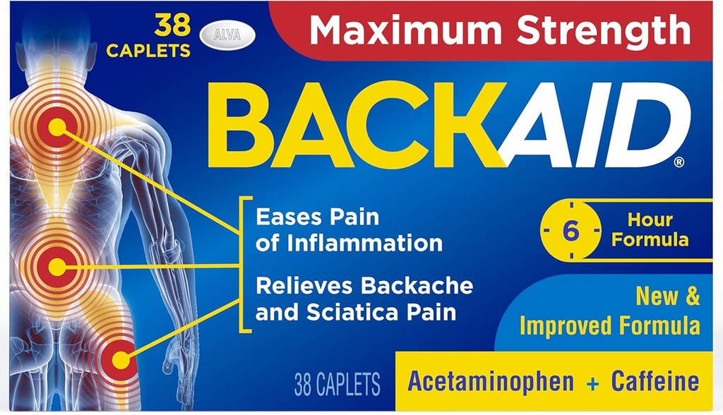 backaid μέγιστη δύναμη Aspirin-ελεύθερος πόνος ανακούφιση από την πλάτη, Sciatica και πόνο των ποδιών, ισχυρός συνδυασμός, μακράς διάρκειας 6 ώρα Φόρμουλα, 38 κόμης