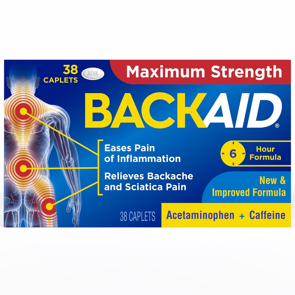 backaid μέγιστη δύναμη Aspirin-ελεύθερος πόνος ανακούφιση από την πλάτη, Sciatica και πόνο των ποδιών, ισχυρός συνδυασμός, μακράς διάρκειας 6 ώρα Φόρμουλα, 38 κόμης