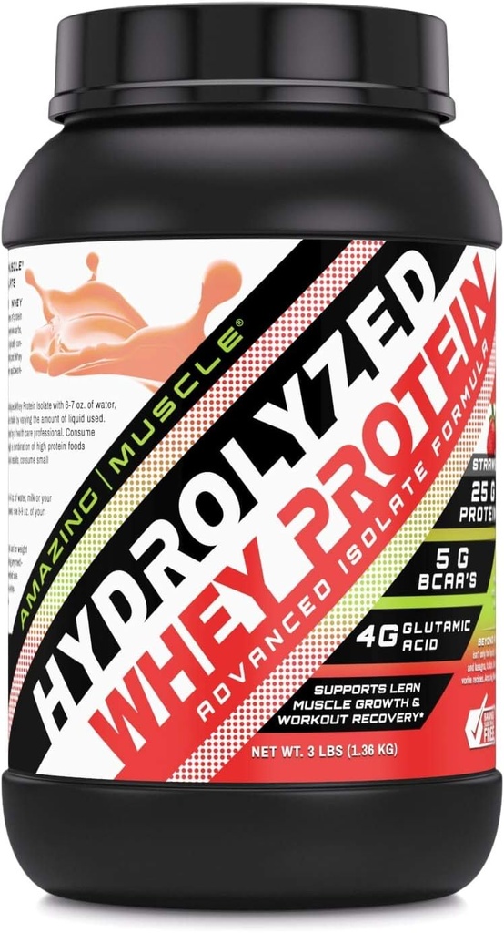 Amazing μυών Ultra Pure Hydrolyzed Whey Protein Isolate * Υποστηρίζει Lean μυϊκή ανάπτυξη & ταχεία αποκατάσταση (Strawberry)