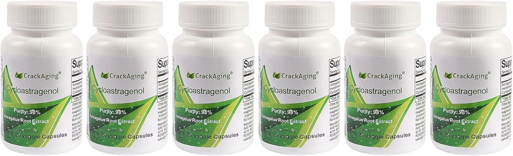 Crackaging Super-Απορρόφηση Κυκλοαστραγενόλη 98% 25mg/Cap, 180 Caps σε 6 φιάλες Επαναδραστηριοποίηση κατά της γήρανσης & Συμπληρώματα Τελομεράσης κυττάρων DNA