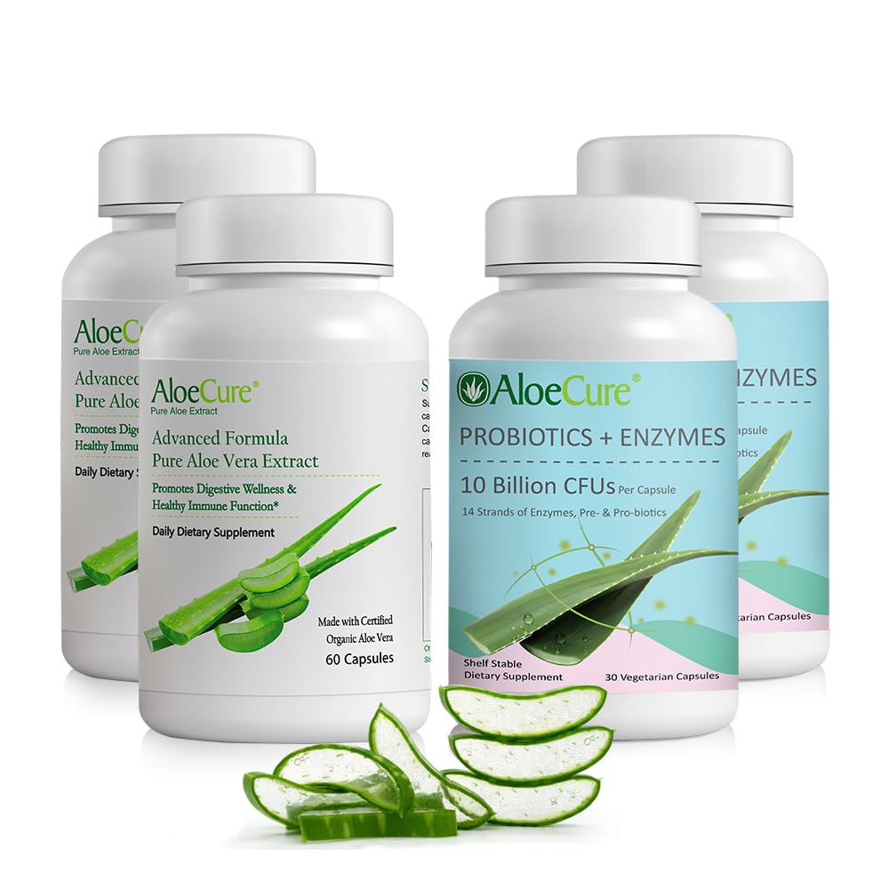 Συσκευασία καψακίων AloeCure Organic Aloe Vera - 4 τεμάχια - 2 x κάψουλες Aloe Vera, 2 x προβιοτικά + ένζυμα