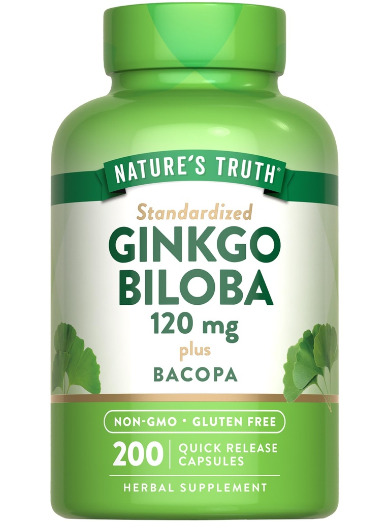 Nature's Truth Ginkgo Biloba 120mg | Plus Bacopa | 200 Quick Release Capsules | Standardized Extract | Non-GMO and Gluten Free Supplement