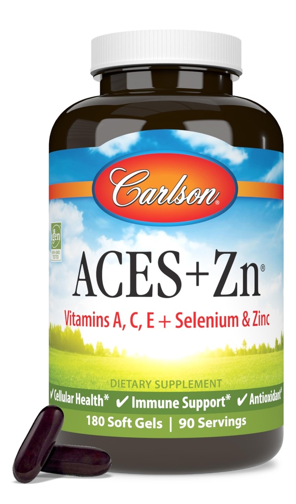 Carlson - ACES + Zn, Vitamins A, C, E + Selenium & Zinc, Cellular Health & Immune Support, Antioxidant, 180 Softgels