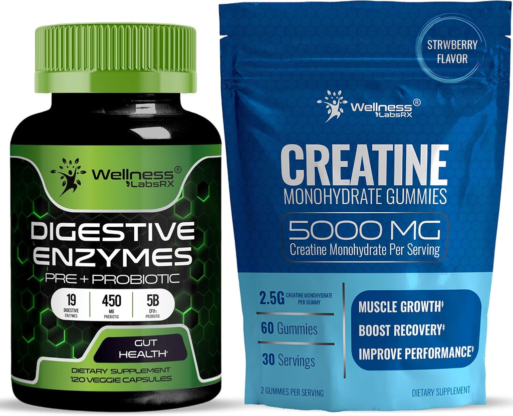 ΒΕΛΤΙΩΣΗ LABSRX Digestive Enzymes Κάψουλες 5 Δισεκατομμύρια CFUs - Creatine Gummies 5000mg