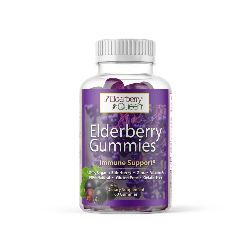 Elderberry Queen Organic Elderberry Gummies 60 ct - Ανοσοποιητική υποστήριξη Gummies με βιταμίνη C & ψευδάργυρο - Elderberry Vitamin Gummies για ενήλικες και παιδιά