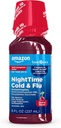 Basic Care Nighttime Cold & Flu Relief Syrup, Pain Reliever, Fever Reducer, Cough Suppressant, Antihistamine, Cherry, 8 fl oz (Pack of 1)