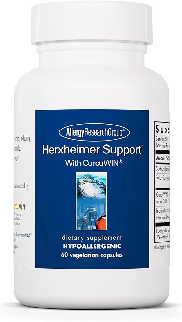 Allergy Research Group Herxheimer Support - Turmeric Boswellia Supplement with CurcuWIN, Curcuminoids and Pure Boswellia Extract for Women & Men, Detox and Cleanse Support - 60 Vegetarian Capsules