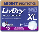 LivDry XL Overnight Adult Diapers for Women and Men, Incontinence Underwear, X-Large, 12-Pack