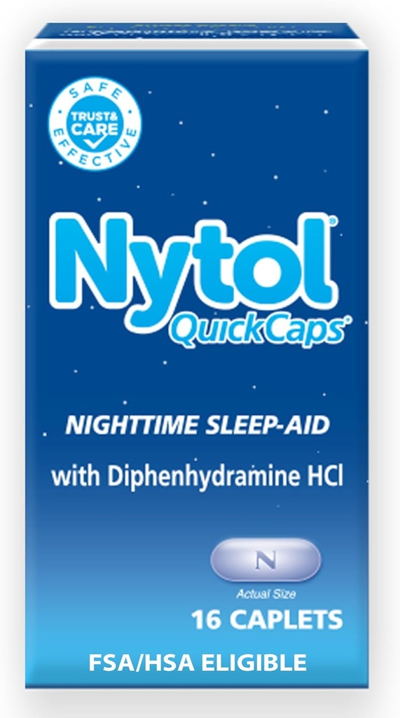 Nytol Quick Caps Nighttime Sleep Aid, Helps You Fall Asleep Fast, 16 Caplets