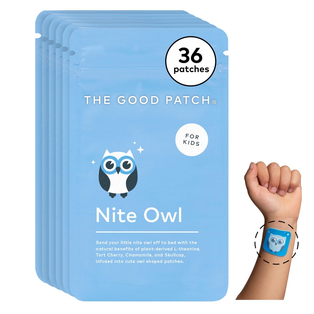 The Good Patch Nite Owl Patch, Natural Sleep Patch Support for Kid Bedtime with Tart Cherry, Chamomile, and Skullcap, Plant Powered, Sustained Release (36 Total Patches)